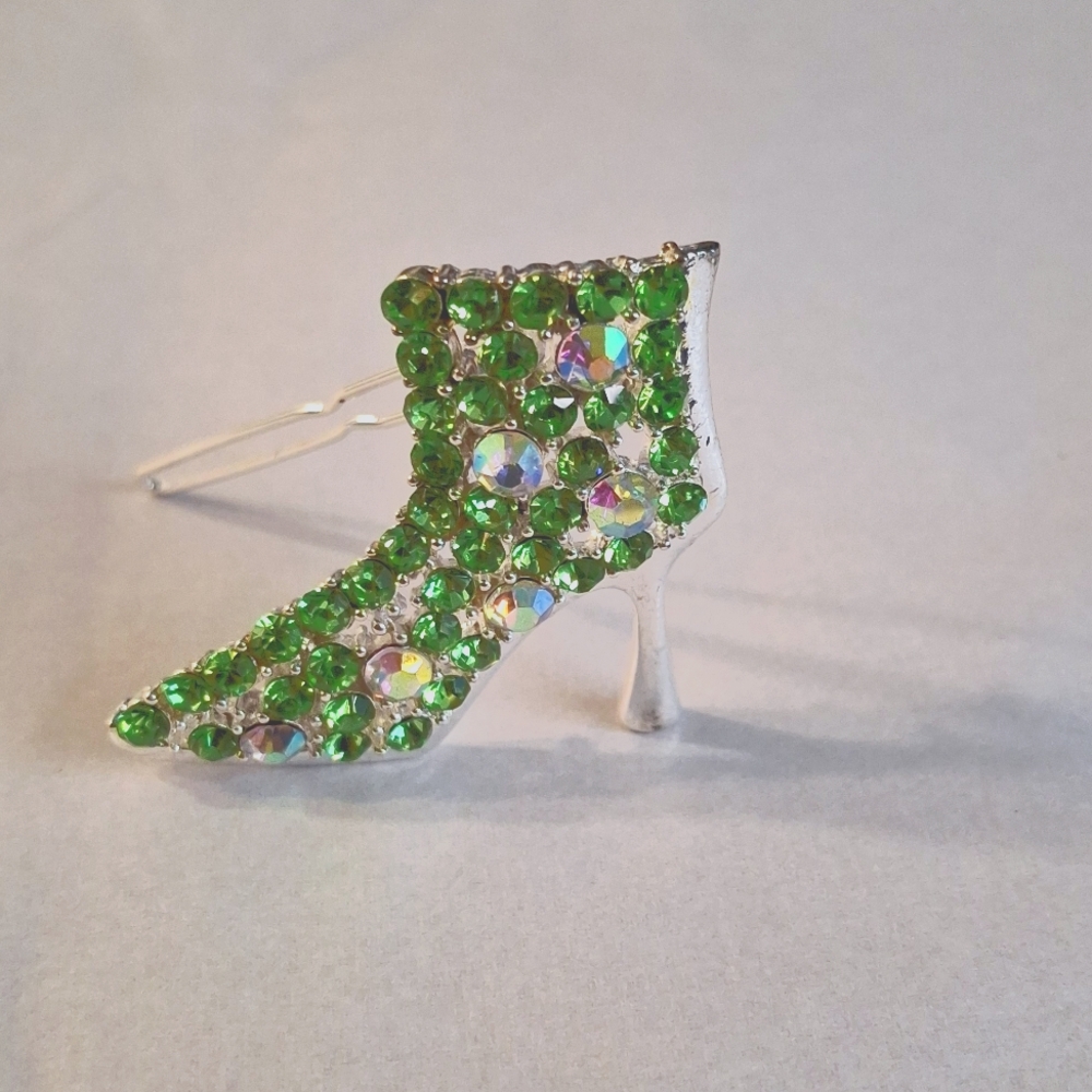 Green Rhinestone High Heel Barette